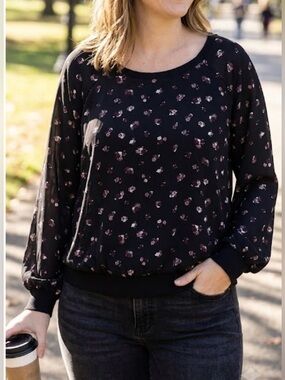 Torrid Womens Black Floral Long Sleeve Tunic Top Plus Size 12 Careerwear